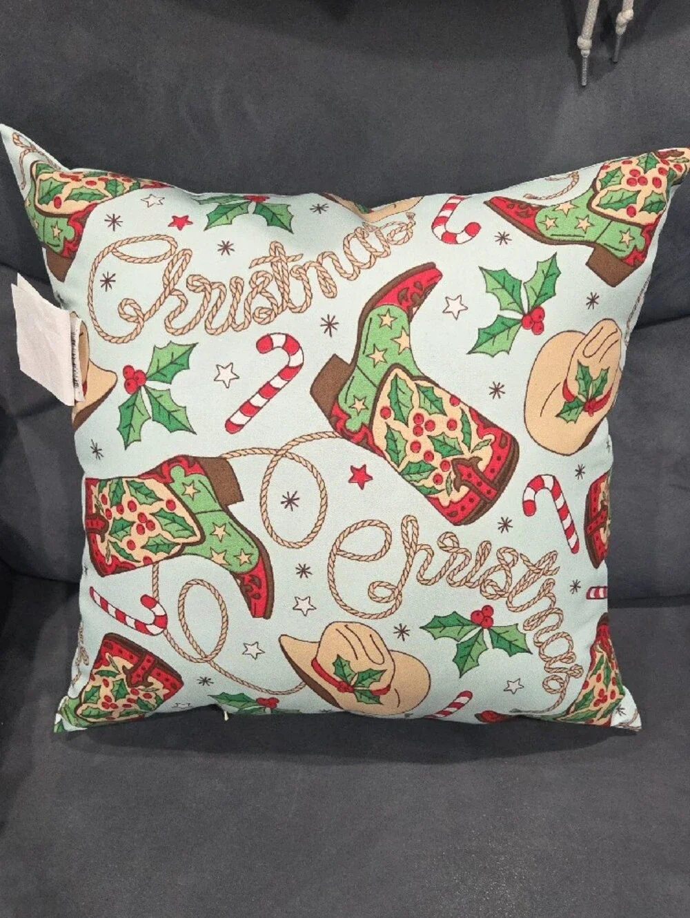 Mainstays Cowboy Christmas Pillow 16x16 Indoor Outdoor